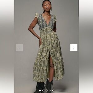 Anthropologie Green and Blue Midi Dress